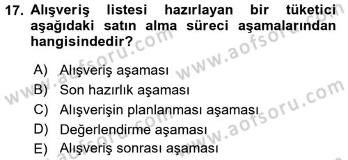 Tüketim Bilinci ve Bilinçli Tüketici Dersi 2022 - 2023 Yılı Yaz Okulu Sınav Soruları 17. Soru