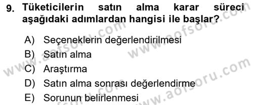 Tüketim Bilinci ve Bilinçli Tüketici Dersi 2022 - 2023 Yılı Yaz Okulu Sınav Soruları 9. Soru