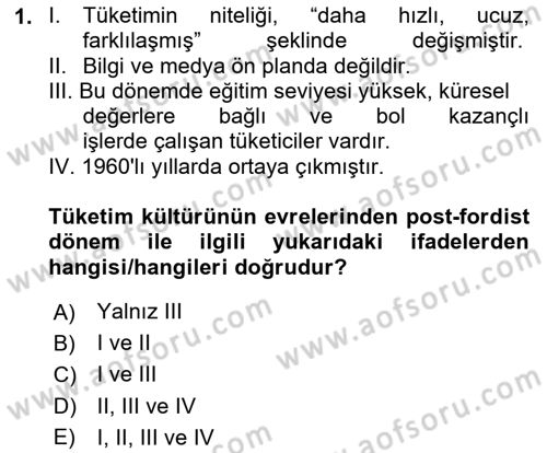 Tüketim Bilinci ve Bilinçli Tüketici Dersi 2023 - 2024 Yılı (Vize) Ara Sınav Soruları 1. Soru