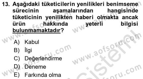 Tüketim Bilinci ve Bilinçli Tüketici Dersi 2023 - 2024 Yılı (Vize) Ara Sınav Soruları 13. Soru