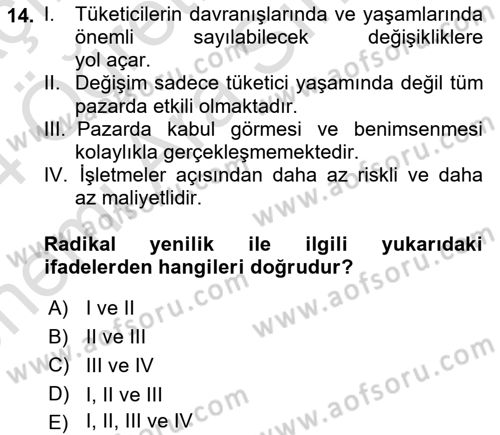 Tüketim Bilinci ve Bilinçli Tüketici Dersi 2023 - 2024 Yılı (Vize) Ara Sınav Soruları 14. Soru