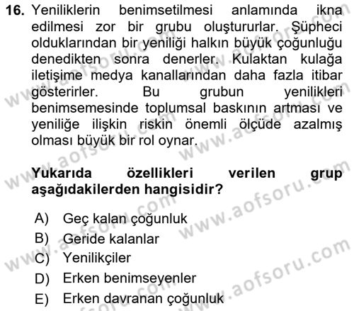Tüketim Bilinci ve Bilinçli Tüketici Dersi 2023 - 2024 Yılı (Vize) Ara Sınav Soruları 16. Soru