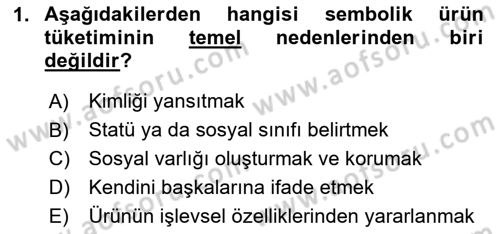 Tüketim Bilinci ve Bilinçli Tüketici Dersi 2023 - 2024 Yılı (Final) Dönem Sonu Sınavı 1. Soru