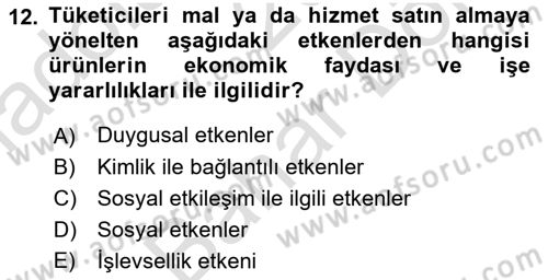 Tüketim Bilinci ve Bilinçli Tüketici Dersi 2023 - 2024 Yılı (Final) Dönem Sonu Sınav Soruları 12. Soru