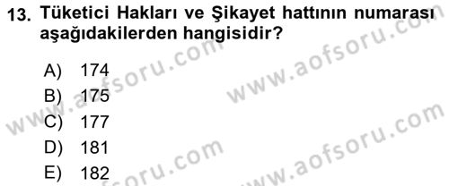 Tüketim Bilinci ve Bilinçli Tüketici Dersi 2023 - 2024 Yılı (Final) Dönem Sonu Sınav Soruları 13. Soru