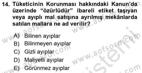 Tüketim Bilinci ve Bilinçli Tüketici Dersi 2023 - 2024 Yılı (Final) Dönem Sonu Sınavı 14. Soru