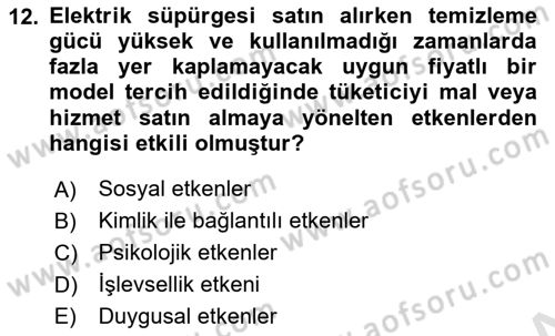 Tüketim Bilinci ve Bilinçli Tüketici Dersi 2023 - 2024 Yılı Yaz Okulu Sınav Soruları 12. Soru