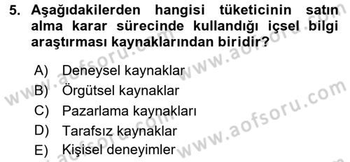 Tüketim Bilinci ve Bilinçli Tüketici Dersi 2023 - 2024 Yılı Yaz Okulu Sınav Soruları 5. Soru