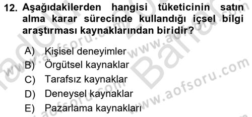 Tüketim Bilinci ve Bilinçli Tüketici Dersi 2024 - 2025 Yılı (Vize) Ara Sınav Soruları 12. Soru