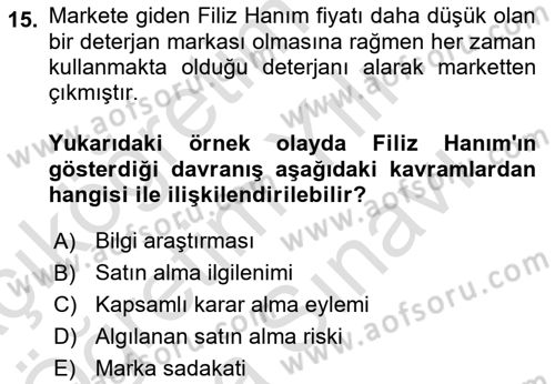 Tüketim Bilinci ve Bilinçli Tüketici Dersi 2024 - 2025 Yılı (Vize) Ara Sınav Soruları 15. Soru