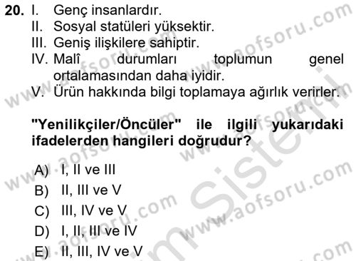 Tüketim Bilinci ve Bilinçli Tüketici Dersi 2024 - 2025 Yılı (Vize) Ara Sınav Soruları 20. Soru