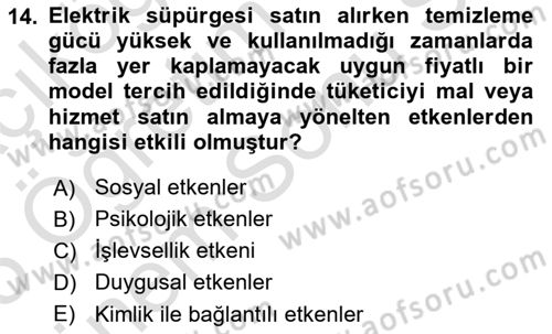 Tüketim Bilinci ve Bilinçli Tüketici Dersi 2024 - 2025 Yılı (Final) Dönem Sonu Sınav Soruları 14. Soru