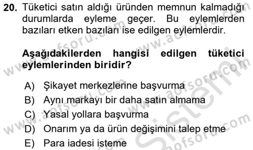 Tüketim Bilinci ve Bilinçli Tüketici Dersi 2024 - 2025 Yılı (Final) Dönem Sonu Sınav Soruları 20. Soru