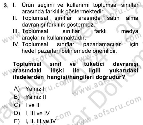 Tüketim Bilinci ve Bilinçli Tüketici Dersi 2024 - 2025 Yılı (Final) Dönem Sonu Sınav Soruları 3. Soru