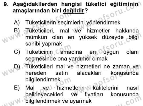 Tüketim Bilinci ve Bilinçli Tüketici Dersi 2024 - 2025 Yılı (Final) Dönem Sonu Sınav Soruları 9. Soru