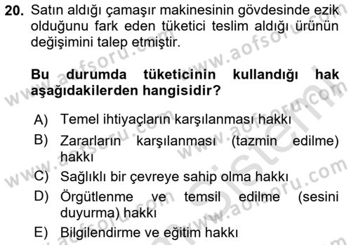 Tüketim Bilinci ve Bilinçli Tüketici Dersi 2024 - 2025 Yılı Yaz Okulu Sınav Soruları 20. Soru