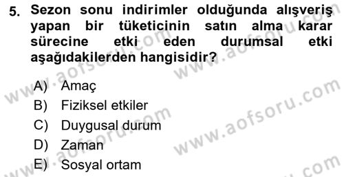 Tüketim Bilinci ve Bilinçli Tüketici Dersi 2024 - 2025 Yılı Yaz Okulu Sınav Soruları 5. Soru