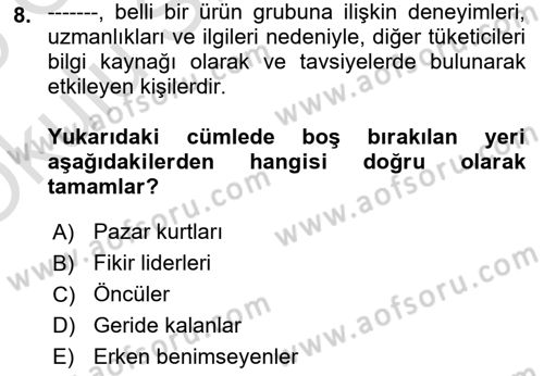 Tüketim Bilinci ve Bilinçli Tüketici Dersi 2024 - 2025 Yılı Yaz Okulu Sınav Soruları 8. Soru