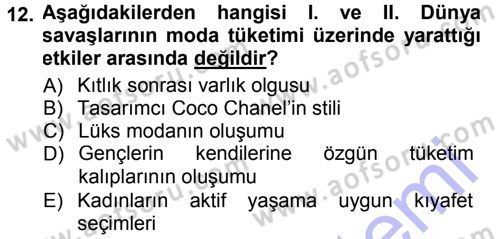 Giysi Seçimi Dersi 2012 - 2013 Yılı (Final) Dönem Sonu Sınav Soruları 12. Soru