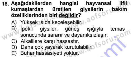 Giysi Seçimi Dersi 2012 - 2013 Yılı (Final) Dönem Sonu Sınav Soruları 18. Soru