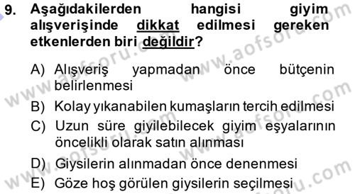 Giysi Seçimi Dersi 2013 - 2014 Yılı (Final) Dönem Sonu Sınav Soruları 9. Soru