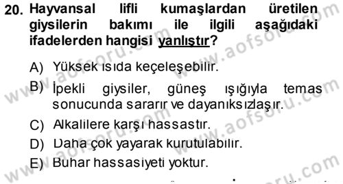 Giysi Seçimi Dersi 2013 - 2014 Yılı Tek Ders Sınav Soruları 20. Soru