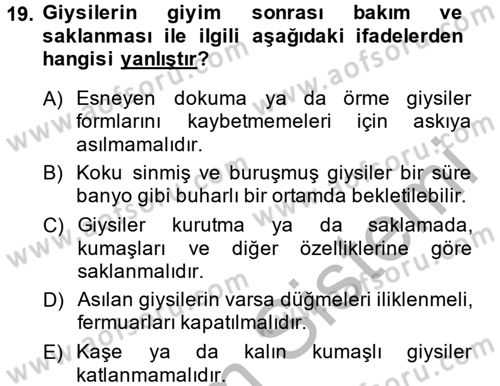 Giysi Seçimi Dersi 2014 - 2015 Yılı (Final) Dönem Sonu Sınav Soruları 19. Soru