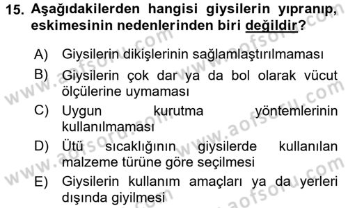 Giysi Seçimi Dersi 2015 - 2016 Yılı (Final) Dönem Sonu Sınav Soruları 15. Soru