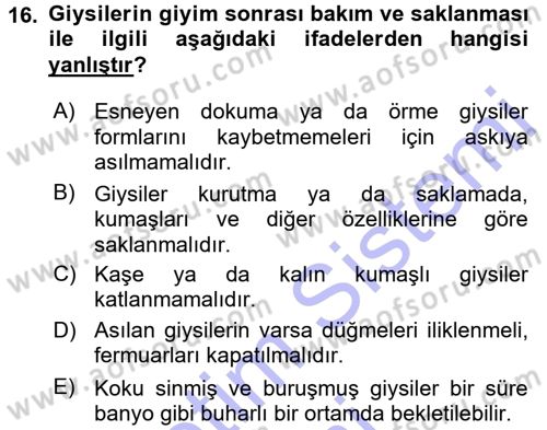 Giysi Seçimi Dersi 2015 - 2016 Yılı (Final) Dönem Sonu Sınav Soruları 16. Soru