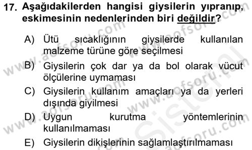 Giysi Seçimi Dersi 2015 - 2016 Yılı Tek Ders Sınav Soruları 17. Soru
