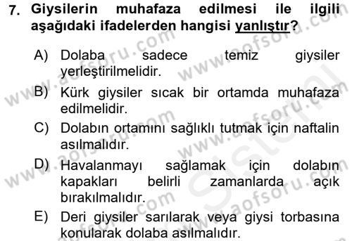 Giysi Seçimi Dersi 2015 - 2016 Yılı Tek Ders Sınav Soruları 7. Soru