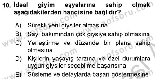 Giysi Seçimi Dersi 2016 - 2017 Yılı 3 Ders Sınav Soruları 10. Soru