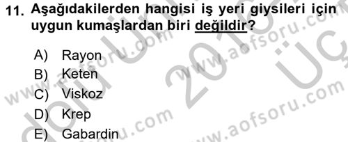 Giysi Seçimi Dersi 2016 - 2017 Yılı 3 Ders Sınav Soruları 11. Soru