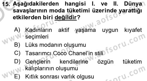 Giysi Seçimi Dersi 2016 - 2017 Yılı 3 Ders Sınav Soruları 15. Soru
