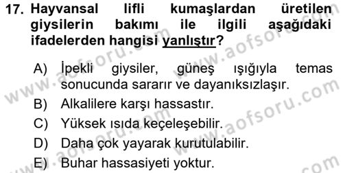 Giysi Seçimi Dersi 2016 - 2017 Yılı 3 Ders Sınav Soruları 17. Soru