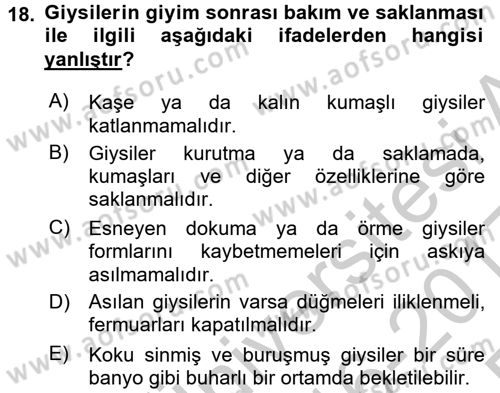 Giysi Seçimi Dersi 2016 - 2017 Yılı 3 Ders Sınav Soruları 18. Soru