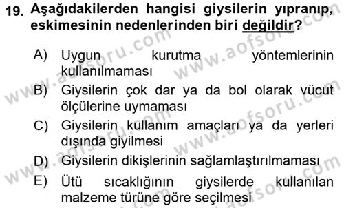 Giysi Seçimi Dersi 2016 - 2017 Yılı 3 Ders Sınav Soruları 19. Soru