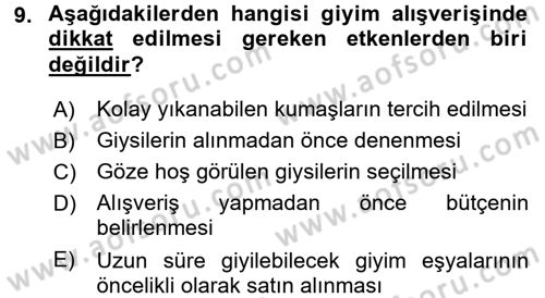 Giysi Seçimi Dersi 2016 - 2017 Yılı 3 Ders Sınav Soruları 9. Soru