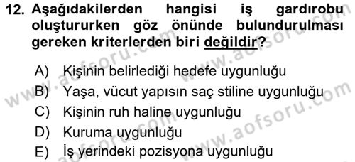 Giysi Seçimi Dersi 2016 - 2017 Yılı (Final) Dönem Sonu Sınav Soruları 12. Soru
