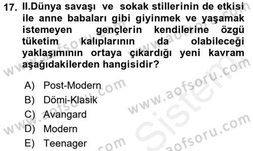 Giysi Seçimi Dersi 2016 - 2017 Yılı (Final) Dönem Sonu Sınav Soruları 17. Soru