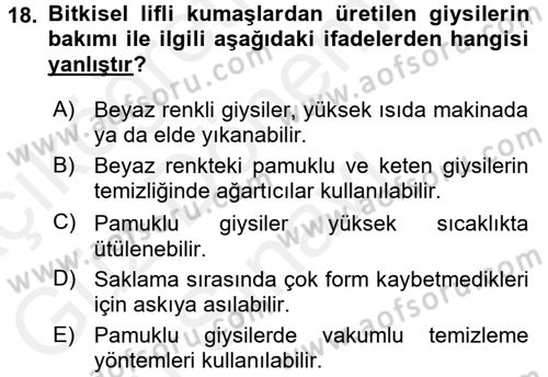 Giysi Seçimi Dersi 2016 - 2017 Yılı (Final) Dönem Sonu Sınav Soruları 18. Soru