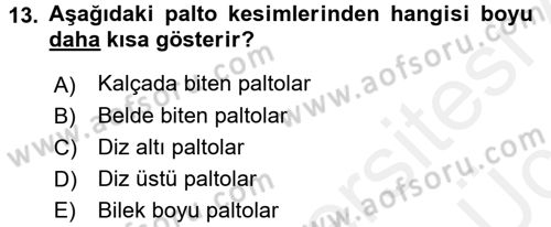 Giysi Seçimi Dersi 2017 - 2018 Yılı 3 Ders Sınav Soruları 13. Soru