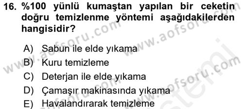 Giysi Seçimi Dersi 2017 - 2018 Yılı 3 Ders Sınav Soruları 16. Soru