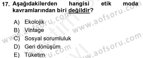 Giysi Seçimi Dersi 2017 - 2018 Yılı 3 Ders Sınav Soruları 17. Soru