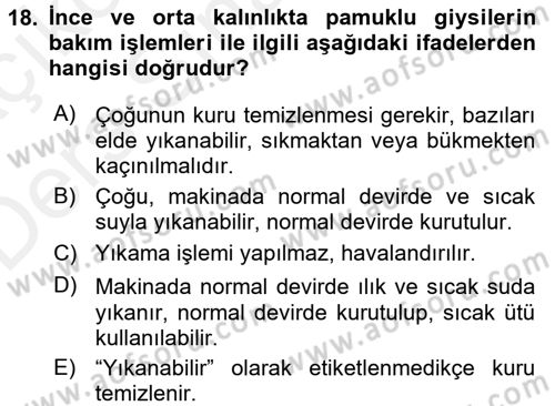 Giysi Seçimi Dersi 2017 - 2018 Yılı 3 Ders Sınav Soruları 18. Soru