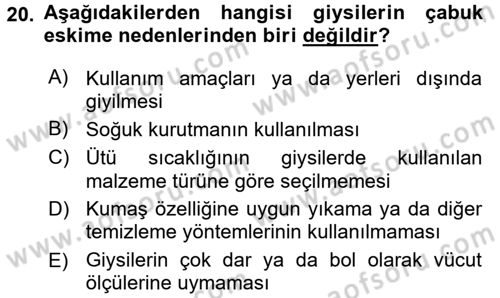Giysi Seçimi Dersi 2017 - 2018 Yılı 3 Ders Sınav Soruları 20. Soru