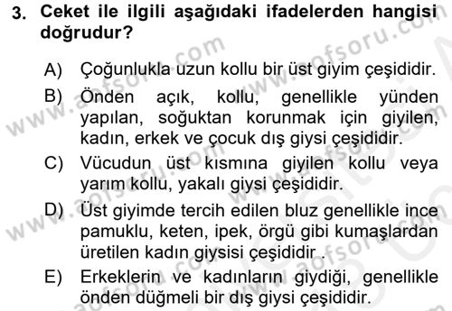 Giysi Seçimi Dersi 2017 - 2018 Yılı 3 Ders Sınav Soruları 3. Soru