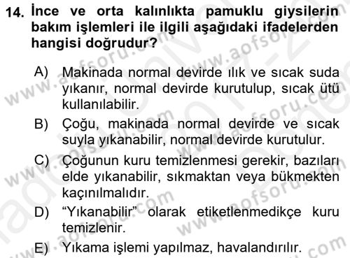 Giysi Seçimi Dersi 2017 - 2018 Yılı (Final) Dönem Sonu Sınav Soruları 14. Soru