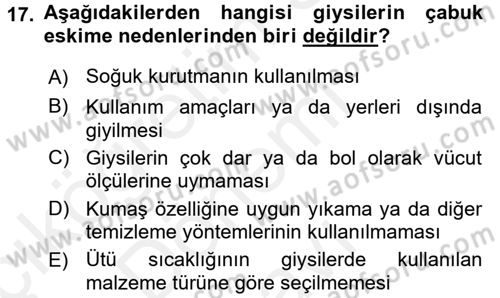 Giysi Seçimi Dersi 2017 - 2018 Yılı (Final) Dönem Sonu Sınav Soruları 17. Soru