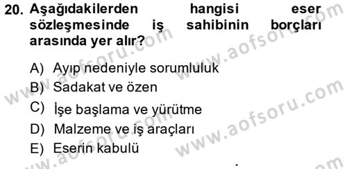 Ev Endüstrisi Dersi 2013 - 2014 Yılı (Final) Dönem Sonu Sınav Soruları 20. Soru